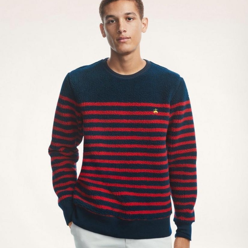 Brooks Brothers Teddy Fleece Mariner Sweatshirt  Navy Blue/Red Stripe Size XL